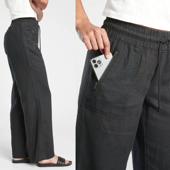 Athleta - Cabo Linen Wide Leg Pant 447244 | Size 12 | Black Charcoal - Picture 2 of 7